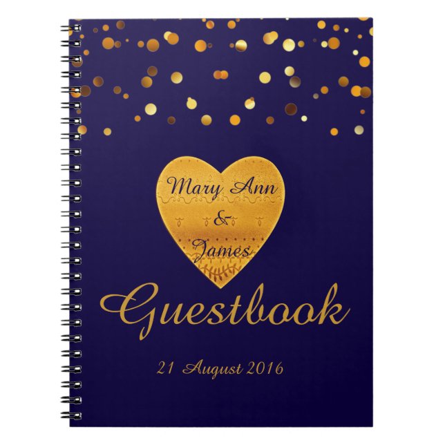 Cuaderno Gold Heart Confetti Purpurina Faux Relieve metaliz (Frente)