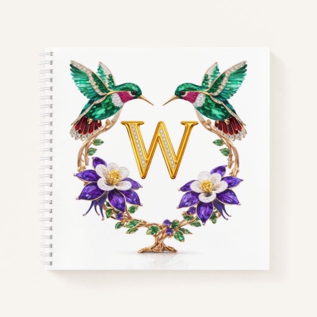 Cuaderno Gold Monogram W Hummingbird Jeweled Wedding Gift (Anverso)