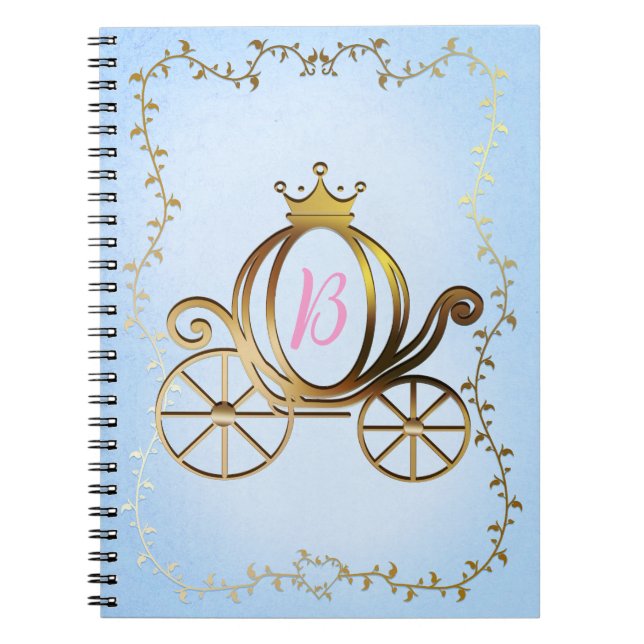 Cuaderno Gold Princess Carriage Blue Storybook Personalizad (Frente)