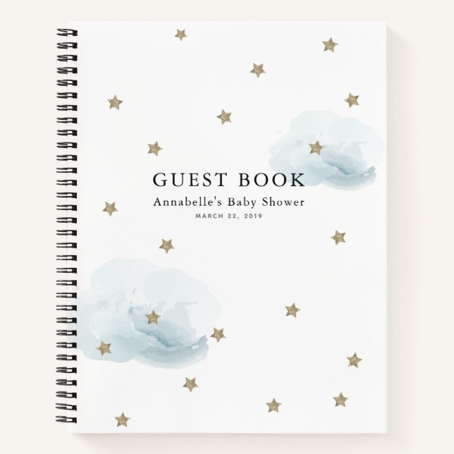 Cuaderno Gold Stars & Blue Clouds Baby Shower Guest Book (Anverso)