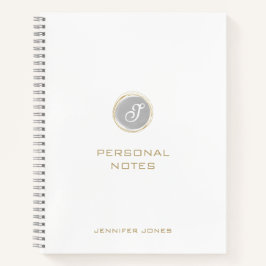 Cuaderno Gold Typography Gray Watercolor Monogram Name