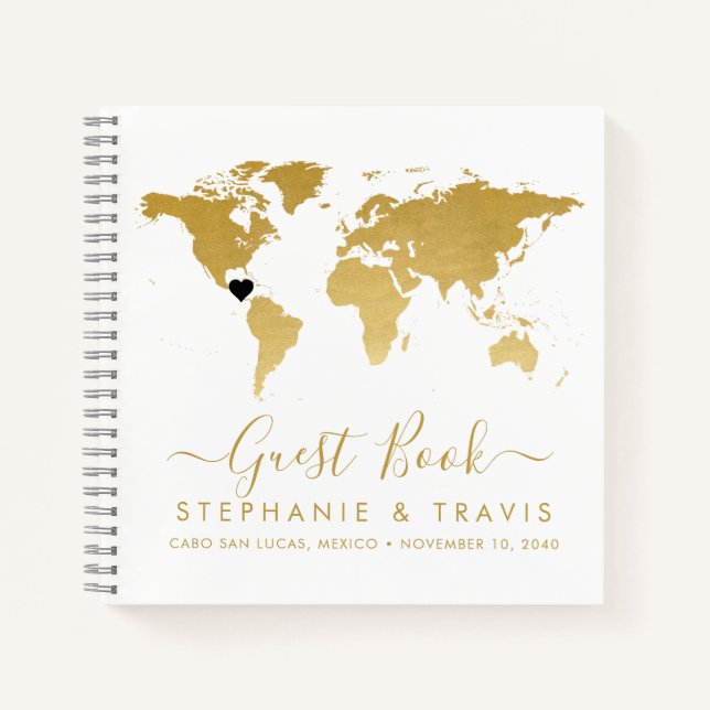 Cuaderno Gold World Map Heart Destination Guest Book (Anverso)