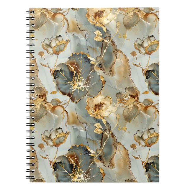 Cuaderno Golden Blues Grays Ink Floral Watercolor (Frente)