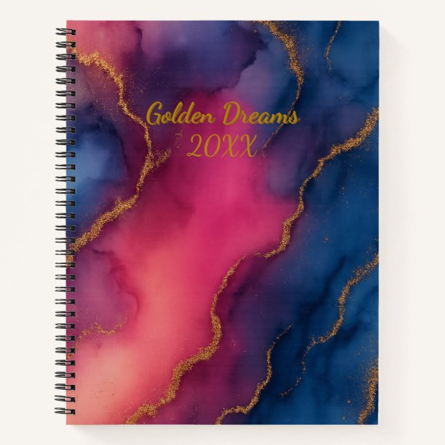 Cuaderno Golden Dreams Marble de oro azul rosado (Anverso)