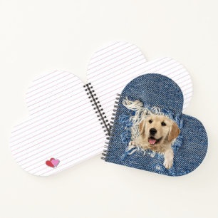 Cuaderno Golden Retriever en agujero de vaquero azul