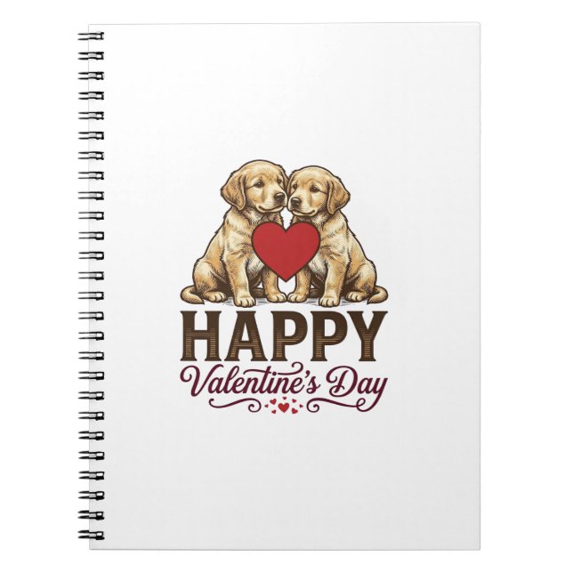 Cuaderno Golden Retriever Feliz Día de San Valentín (Frente)