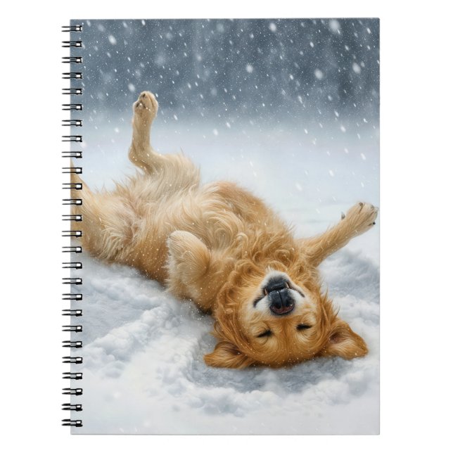 Cuaderno Golden Retriever Haciendo un Ángel de Nieve (Frente)