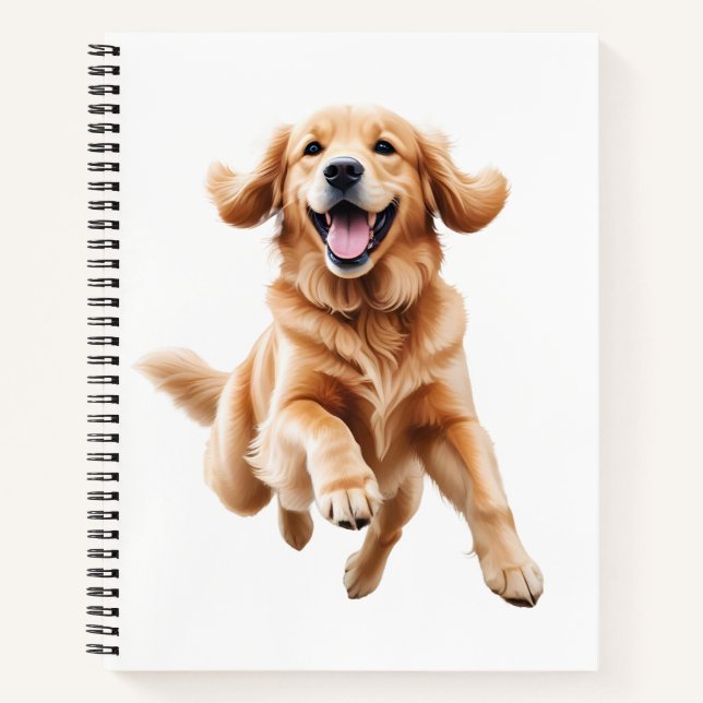 Cuaderno Golden Retriever Happy Playong Fun Saltando Al Air (Anverso)