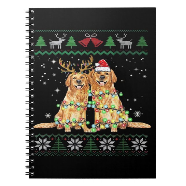 Cuaderno Golden retriever Perro feo de Navidad Divertida Na (Frente)