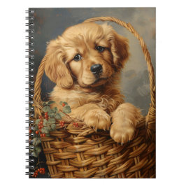 Cuaderno Golden Retriever Puppy en una cesta