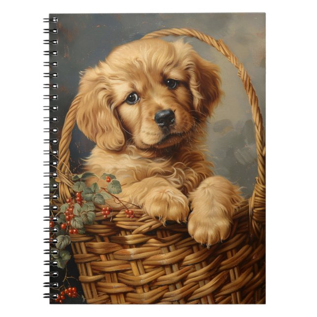 Cuaderno Golden Retriever Puppy en una cesta (Frente)