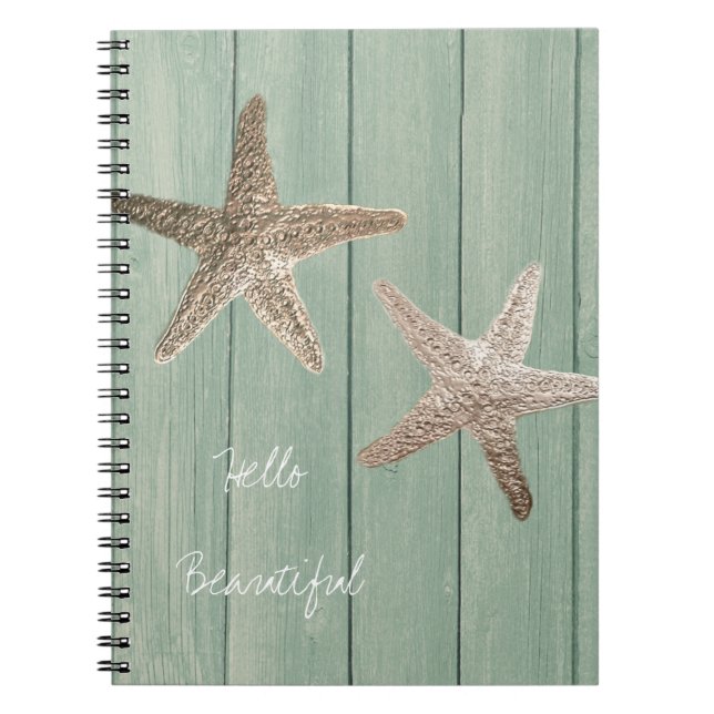 Cuaderno Golden Starfish & Wood Elegant Beach Personalizado (Frente)