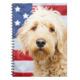 Cuaderno Goldendoodle con bandera estadounidense
