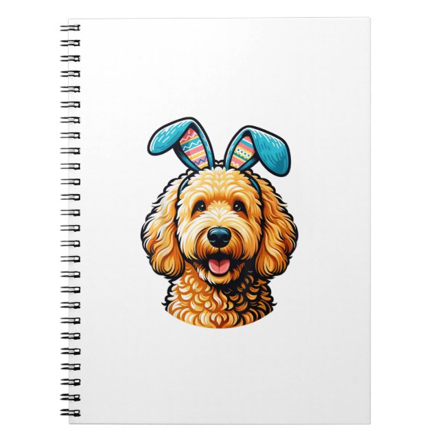 Cuaderno Goldendoodle de Pascua con orejas de conejo, Pascu (Frente)