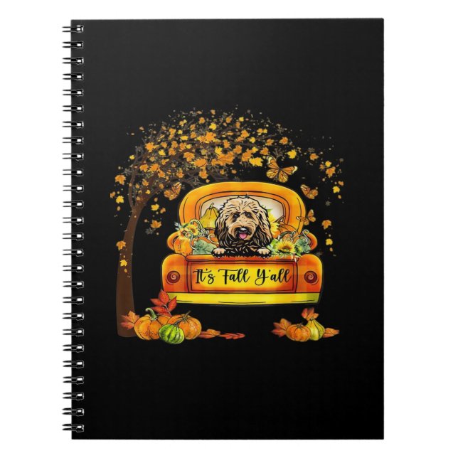 Cuaderno Goldendoodle Fall Y'all Pumpkin de Acción de Graci (Frente)