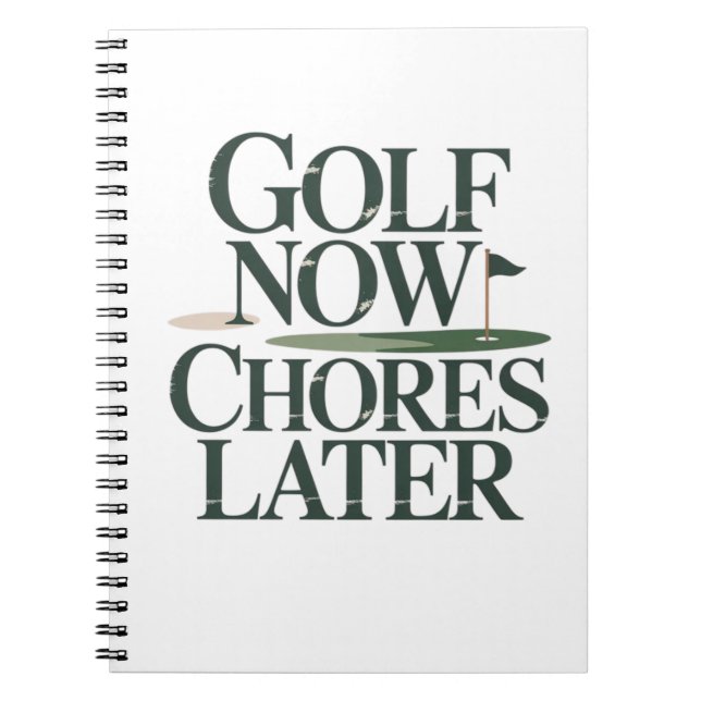 Cuaderno Golf Ahora Tareas Más Tarde Humor Retro de Golf (Frente)
