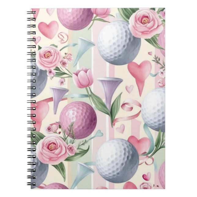 Cuaderno Golf de temática rosa con flores para Lady golfer (Frente)