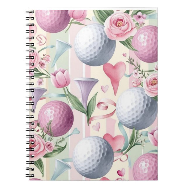 Cuaderno Golf de temática rosa con flores para Lady golfer (Frente)