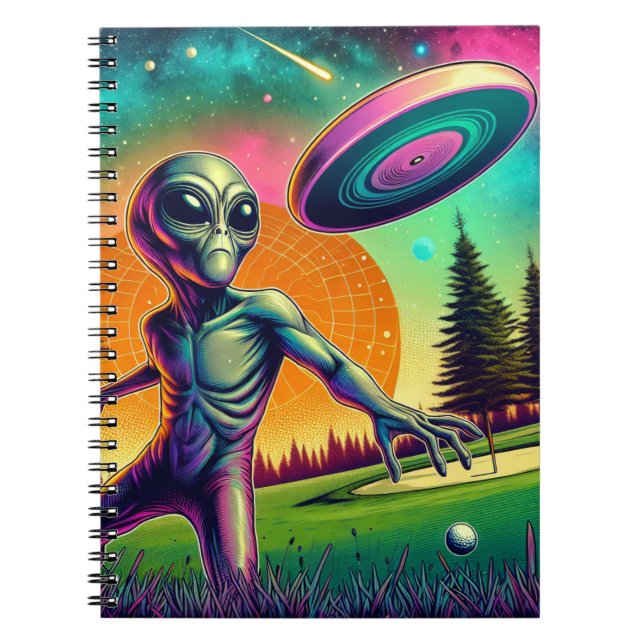 Cuaderno Golf en disco Alien con fondo planetario (Frente)