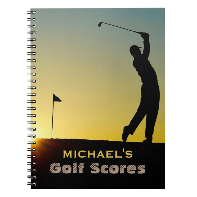 Cuaderno Golfer en Sunset Gold Scores Personalizado (Frente)