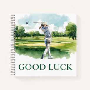 Cuaderno Golfista en calle con texto Buena Suerte