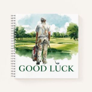 Cuaderno Golfista en calle con texto Buena Suerte 