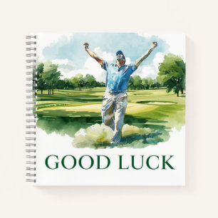 Cuaderno Golfista en calle con texto Buena Suerte