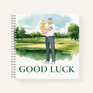 Cuaderno Golfista en calle con texto Buena Suerte