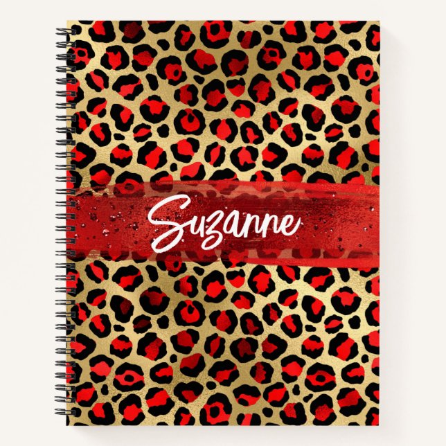 Cuaderno Golpe de pincel de leopardo de oro rojo y Relieve  (Anverso)
