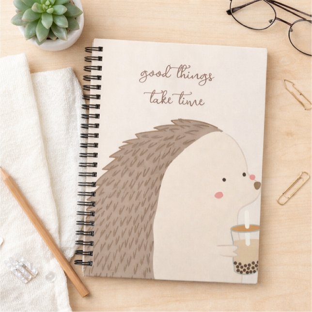 Cuaderno Good Things Take Time–Cute Hedgehog Inspirational (Subido por el creador)