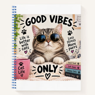Cuaderno Good Vibes Only Cute Cat Notebook