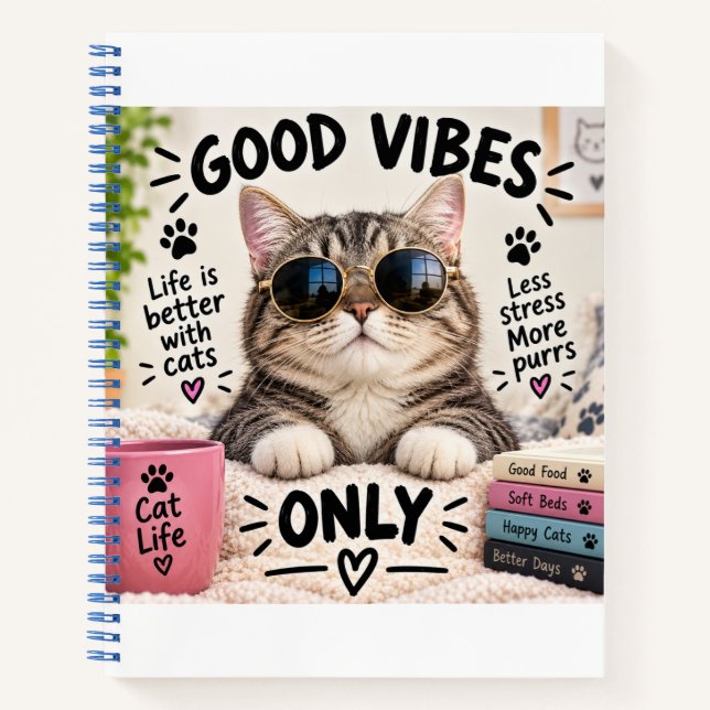 Cuaderno Good Vibes Only Cute Cat Notebook (Anverso)