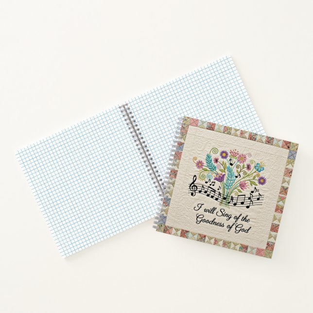 Cuaderno Goodness of God quilted look floral music (Interior)
