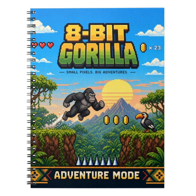 Cuaderno Gorila, arte de píxeles retro de 8 bits (Frente)