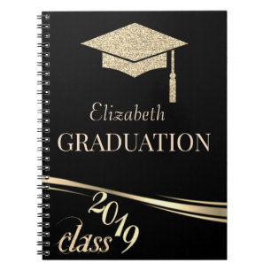 Cuaderno Gorra de graduación con purpurina dorada, promoció