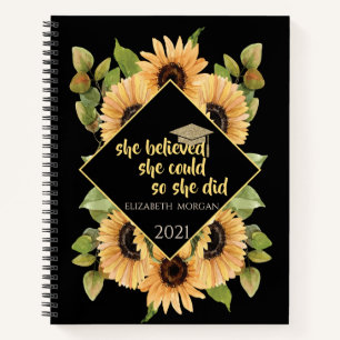 Cuaderno Gorra de Graduado Brillante de Girasoles