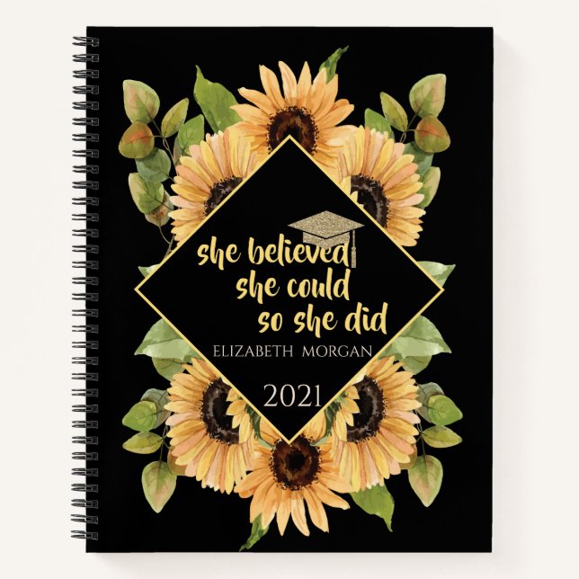 Cuaderno Gorra de Graduado Brillante de Girasoles (Anverso)
