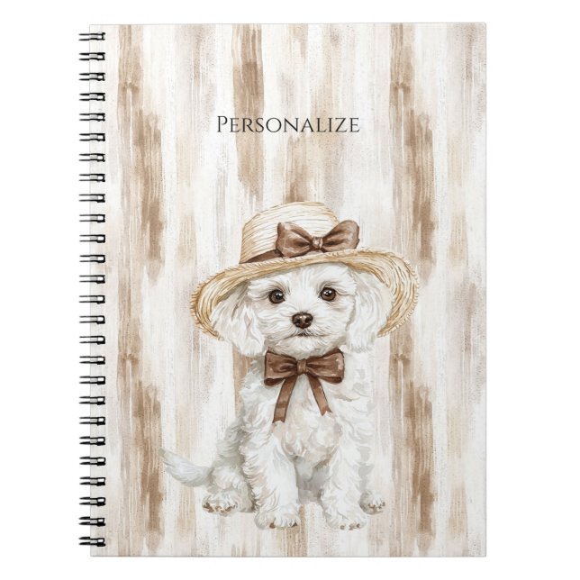 Cuaderno Gorra de perro blanca con lazo (Frente)