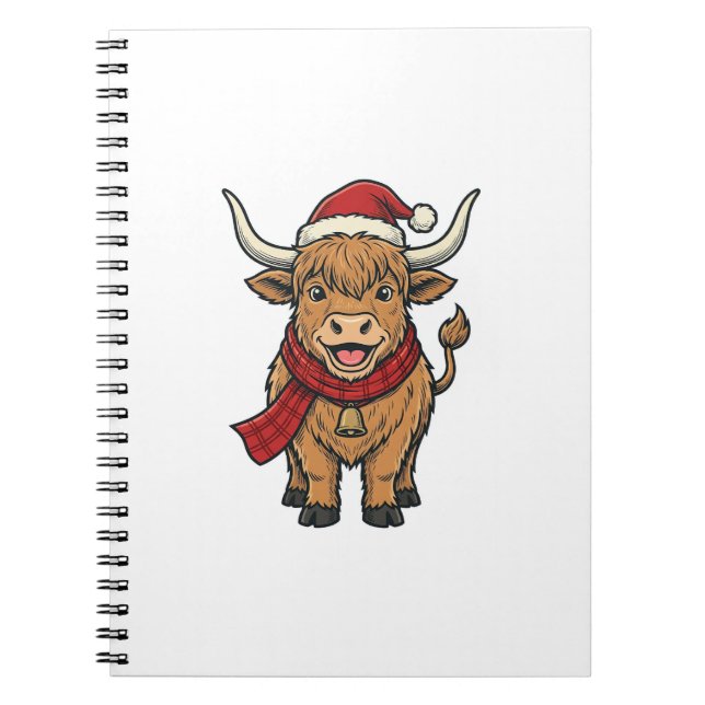 Cuaderno Gorra de Santa de Vaca de las Highlands de Navidad (Frente)