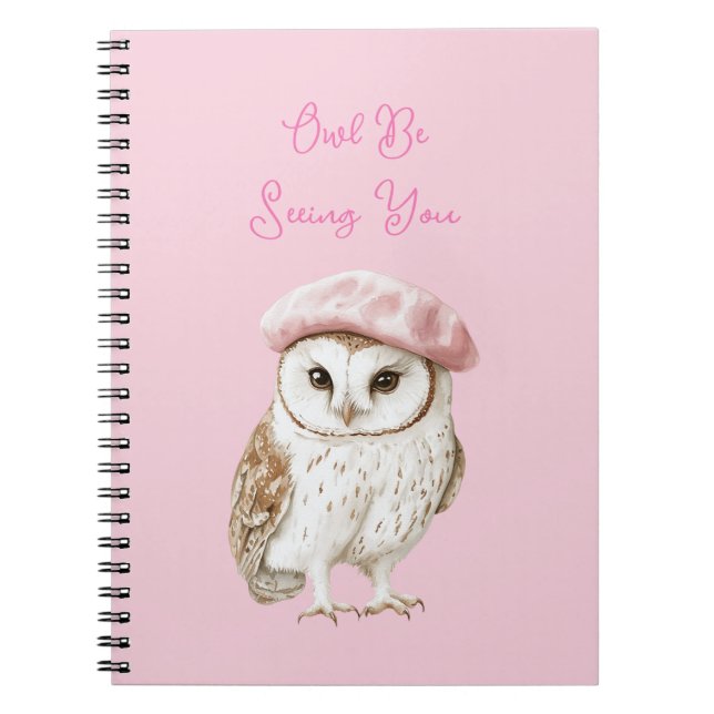 Cuaderno Gorra rosa chic marrón blanco búho te voy a ver (Frente)