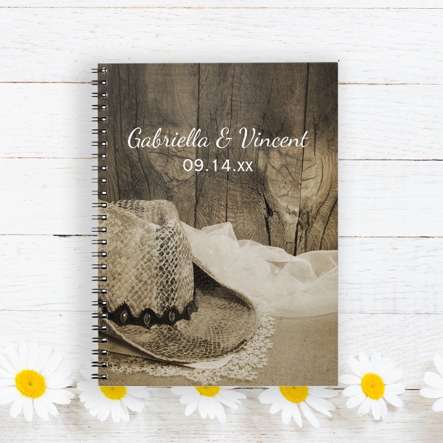 Cuaderno Gorra Vaquero Barn Wood País Boda Occidental (Subido por el creador)