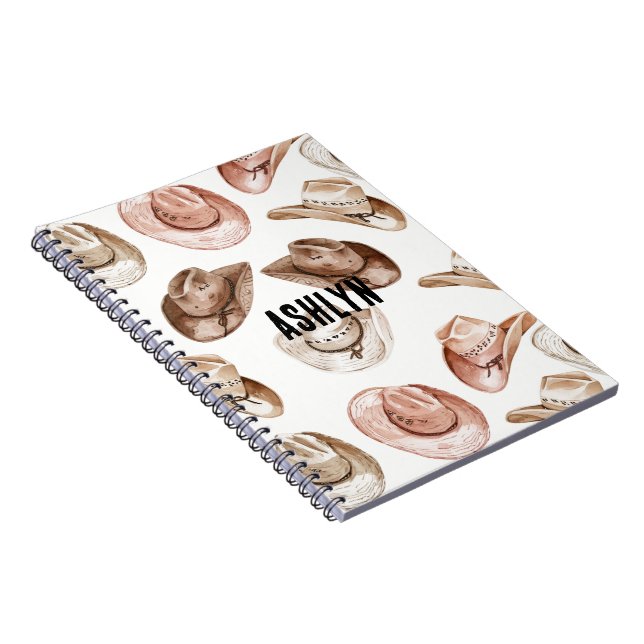 Cuaderno Gorras de la chica de vaca rosa marrón occidental (Lado Derecho)