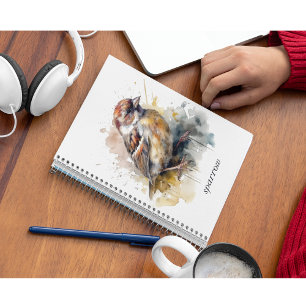 Cuaderno Gorrion Acuarela Rústica, personalizado