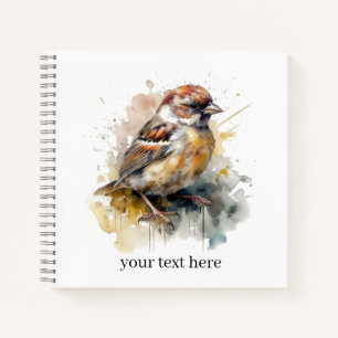Cuaderno Gorrión de Acuarela Rústica, personalizado