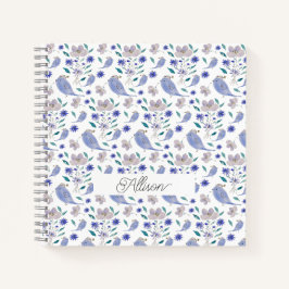 Cuaderno Gorrión Lindo Y Sombrero De Flor Azul
