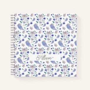 Cuaderno Gorrión Lindo Y Sombrero De Flor Azul