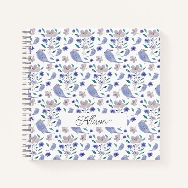 Cuaderno Gorrión Lindo Y Sombrero De Flor Azul (Anverso)