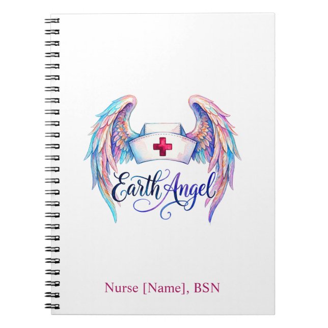 Cuaderno Gorrito de enfermera con alas de acuarela "Ángel d (Frente)