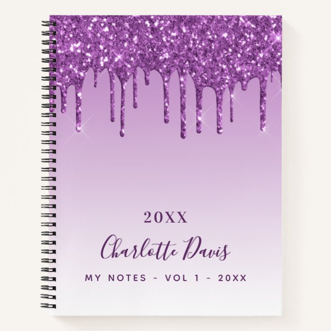 Cuaderno Goteo de purpurina violeta (Anverso)