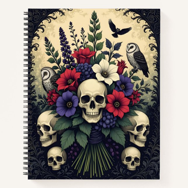 Cuaderno Goth Bouquet with Skulls and Owls (Anverso)